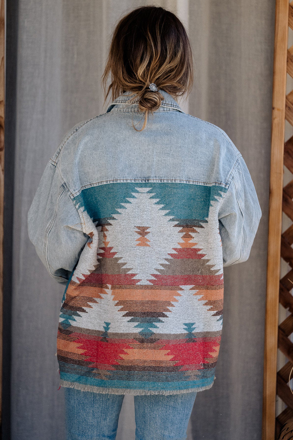 Boho Lane Australia Sky Blue Plus Size Denim Aztec Jacket