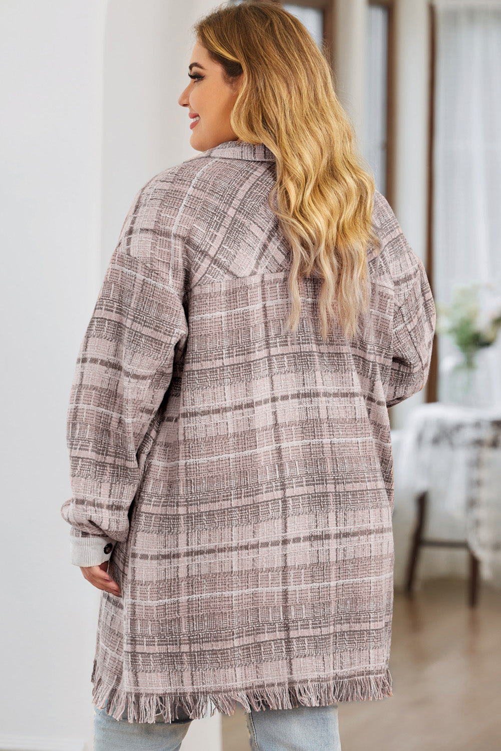 Boho Lane Australia Pink Plus Size Macrame Plaid Coat